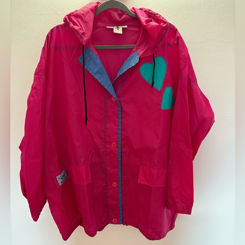 NWOT Columbia Sportswear Company Pink Heart Nylon Windbreaker Rain Jacket M